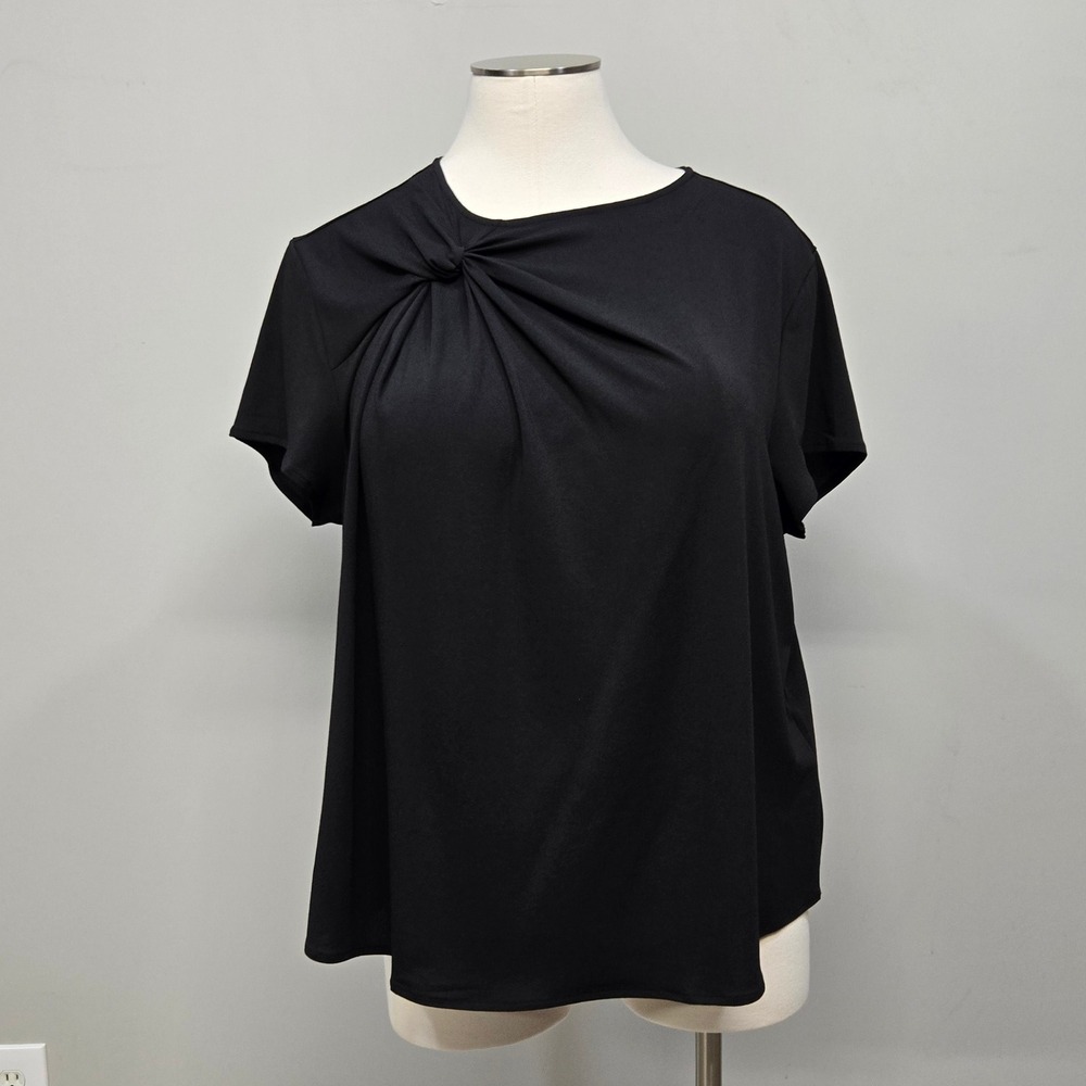 Universal Standard Shirt Top XL (Plus Size US 4X) Mackaya Luxe Twill‎ Knot Black